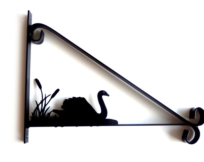 Swan and Reeds Silhouette Scroll Style Hanging Basket Bracket Solid Steel