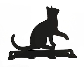 Cat Lifting Paw Silhouette Key Hook Rack - metal wall art