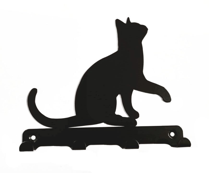 Cat Lifting Paw Silhouette Key Hook Rack - metal wall art