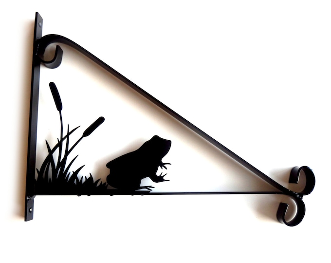 Toad/Frog in Reeds Silhouette Scroll Style Hanging Basket Bracket Solid Steel