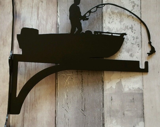 Man Catching Fish Stood in Boat Heavy Duty Hanging Basket Bracket