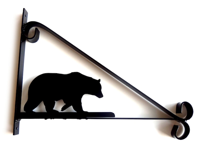 Bear Silhouette Scroll Style Hanging Basket Bracket Solid Steel