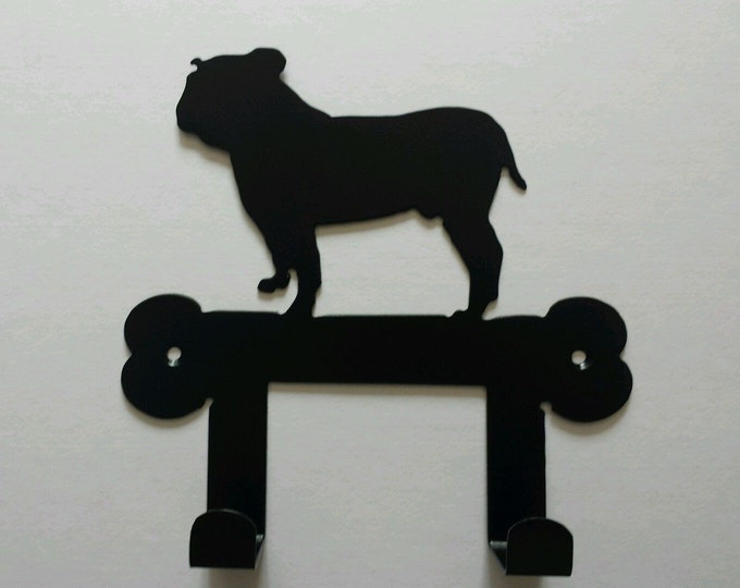 Bulldog on Bone Silhouette Dog Lead Holder Rack - metal wall art