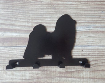 Shih Tzu Silhouette Key Hook Rack - arte de la pared metálica - Chrysanthemum Chinese Lion Dog