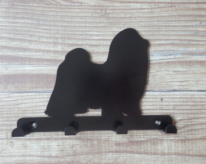 Shih Tzu Silhouette Key Hook Rack - metal wall art - Chrysanthemum Chinese Lion Dog