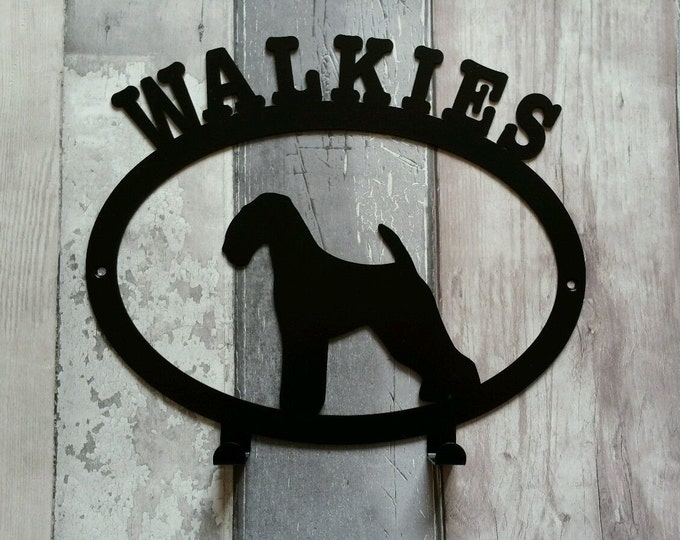 Walkies with Airedale Terrier Silhouette Dog Lead Holder Rack - metal wall art