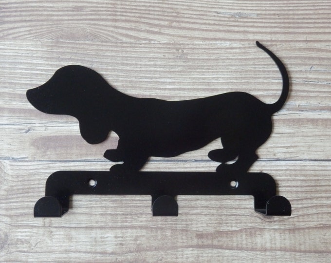 Dachshund Puppy Silhouette Dog Lead/Leash Holder Rack - metal wall art