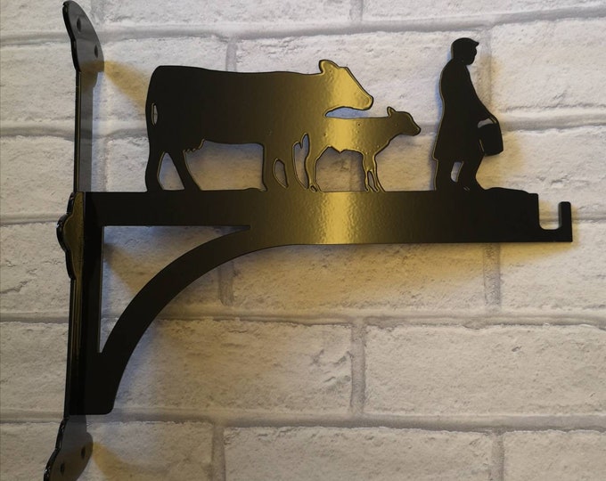 Cows and farmer heavy duty hanging basket bracket