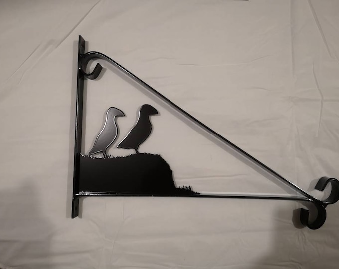 Puffins Silhouette Scroll Style Hanging Basket Bracket Solid Steel