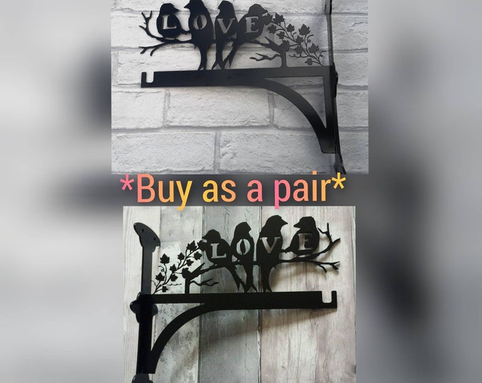 Heavy Duty Hanging Basket Bracket featuring 'love' birds as a left hand and right hand bracket