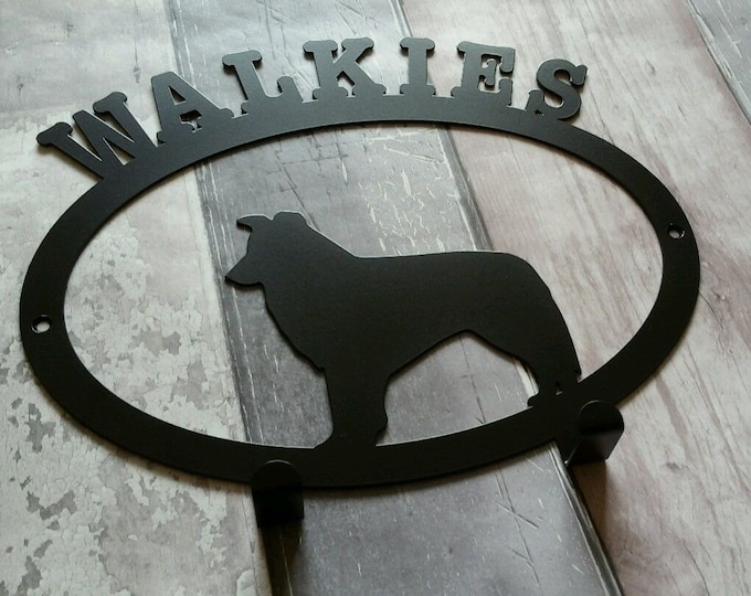 Walkies with Border Collie Silhouette Dog Lead Holder Rack - metal wall art