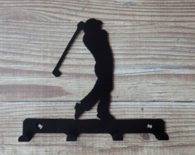 Golfer Swinging Club Silhouette Key Hook Rack - metal wall art