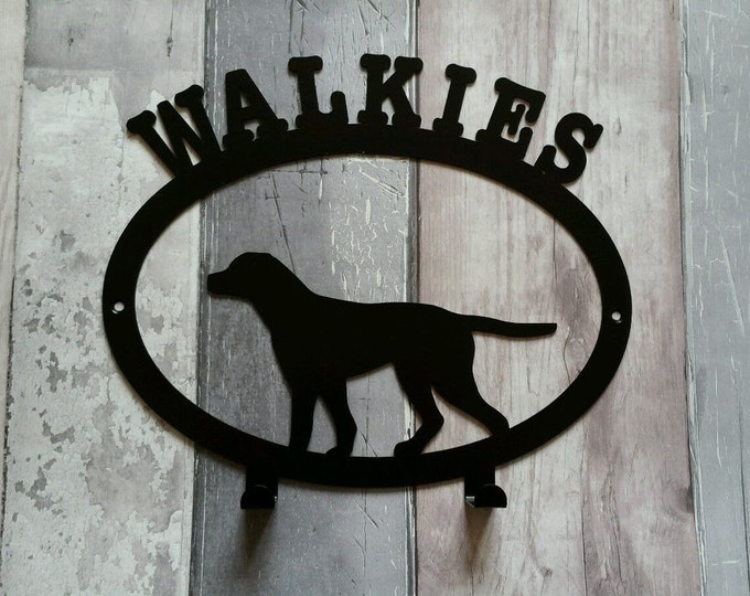 Walkies with Labrador Silhouette Dog Lead Holder Rack - metal wall art