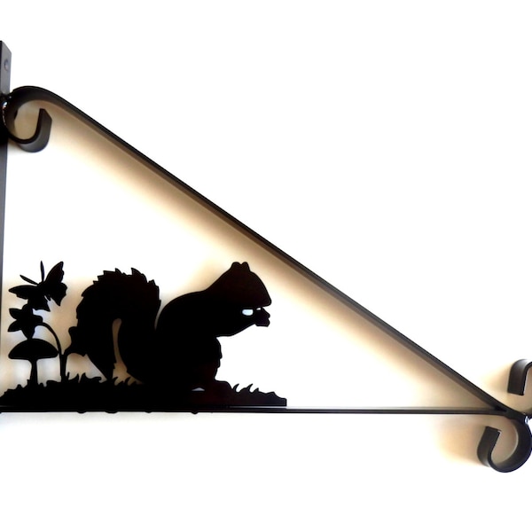 Squirrel with Butterfly Silhouette Scroll Style Hanging Basket Bracket Solid Steel