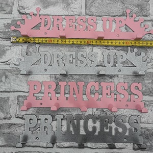 Princess or dress up Wall Mountable Coat Hooks Silver Grey or pink Laser Cut Solid Steel Powdercoated Coats Bags Dressing Gowns Toys
