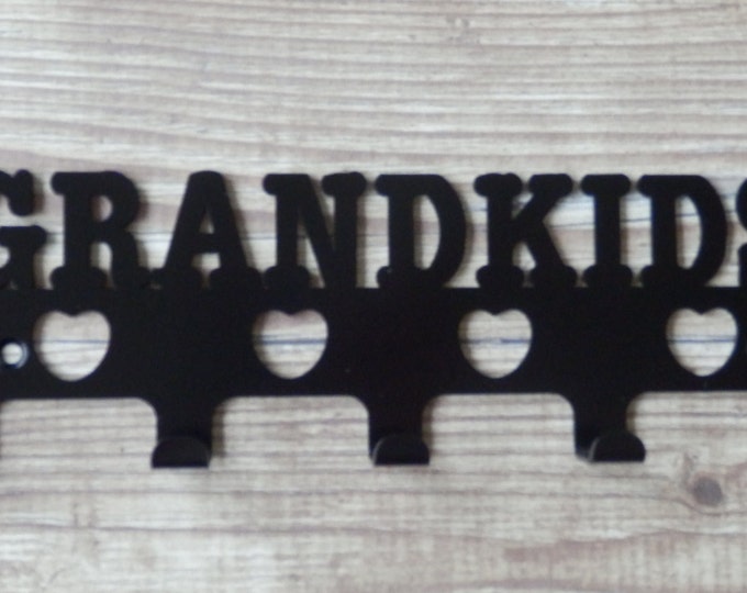 Grandkids with Heart Cutouts Silhouette Key Hook Rack - metal wall art