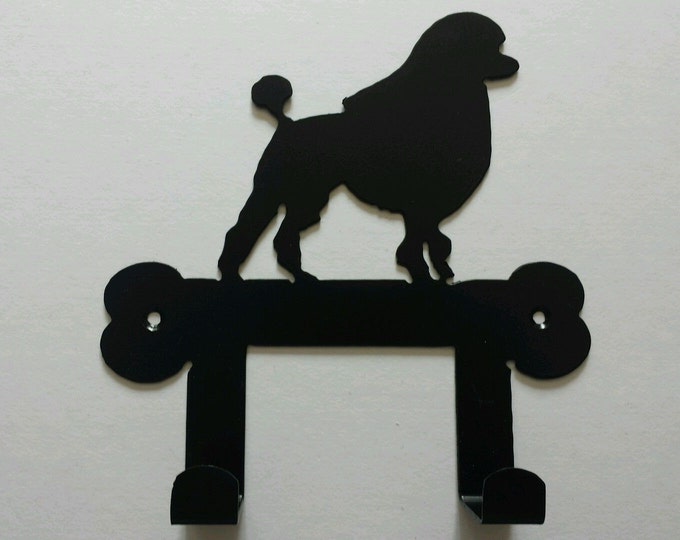 Poodle on Bone Silhouette Dog Lead Holder Rack - metal wall art