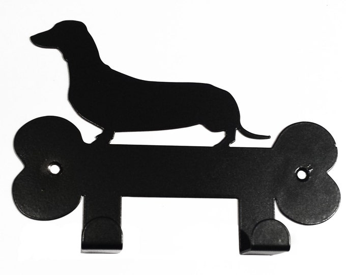 Dachshund (Sausage Dog) Silhouette Dog Lead Holder Rack - metal wall art