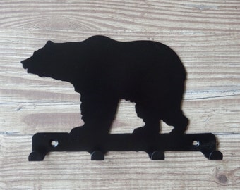 Bear Standing Silhouette Key Hook Rack - arte della parete in metallo