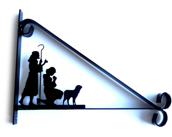 Shepherd, Woman & Lamb Silhouette Scroll Style Hanging Basket Bracket Solid Steel
