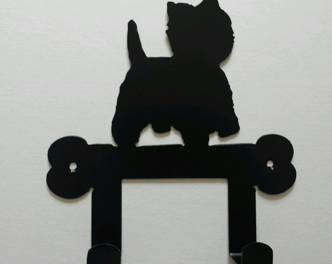 West Highland Terrier (Westie) on Bone Silhouette Dog Lead Holder Rack - metal wall art
