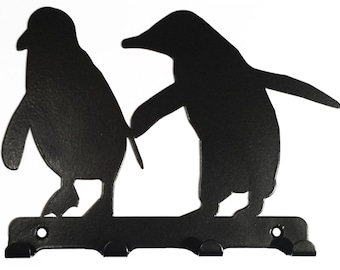 Pair of Penguins Silhouette Key Hook Rack - metal wall art