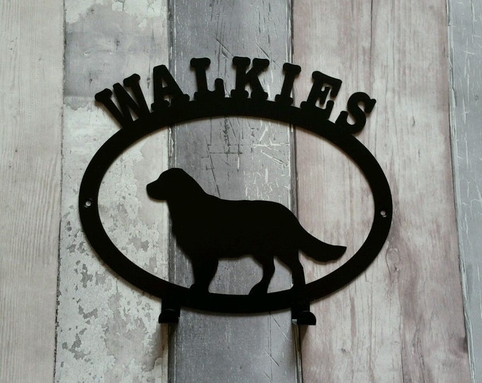 Walkies with Golden Retriever Silhouette Dog Lead Holder Rack - metal wall art