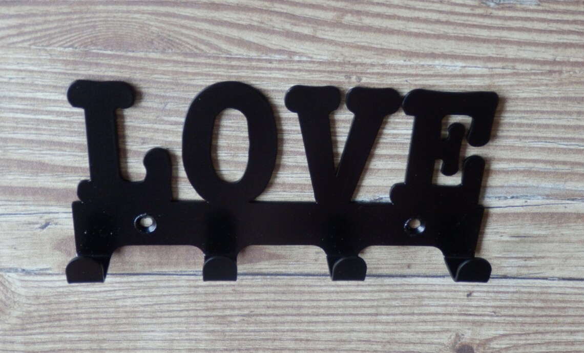 Love Word Silhouette Key Hook Rack Metal Wall Art | Etsy