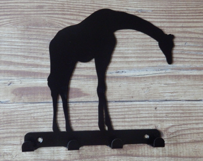 Giraffe Silhouette Key Hook Rack - safari metal wall art zoo africa