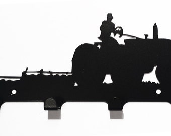 Ploughing Tractor Silhouette Key Hook Rack - metal wall art