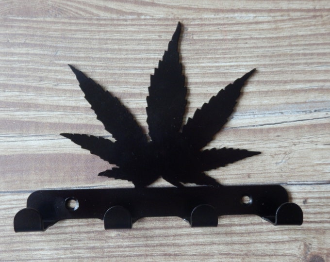 Cannabis Leaf Silhouette Key Hook Rack - metal wall art