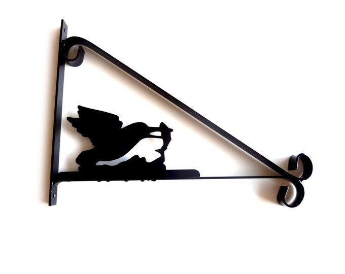 Kingfisher Catching a Fish in its Beak Silhouette Scroll Style Hanging Basket Bracket Solid Steel
