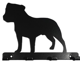 Staffordshire Bull Terrier (Staffie) Silhouette Key Hook Rack - metal wall art