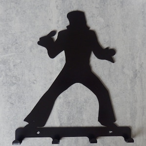 Elvis Singing in Microphone Silhouette Key Hook Rack - music metal wall art