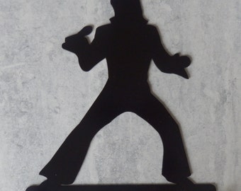 Elvis Singing in Microphone Silhouette Key Hook Rack - music metal wall art