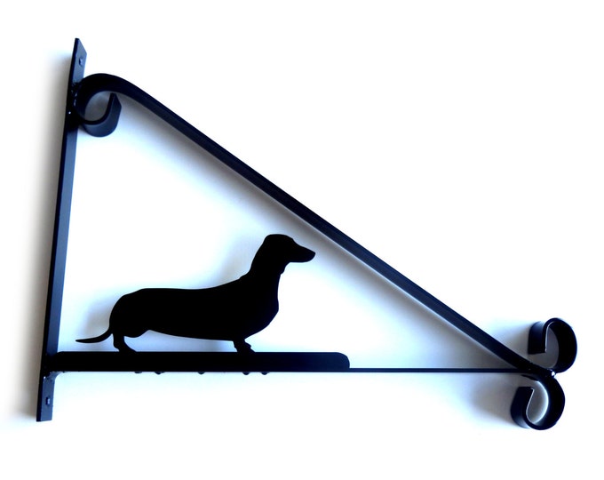 Dachshund (Sausage Dog) Silhouette Scroll Style Hanging Basket Bracket Solid Steel