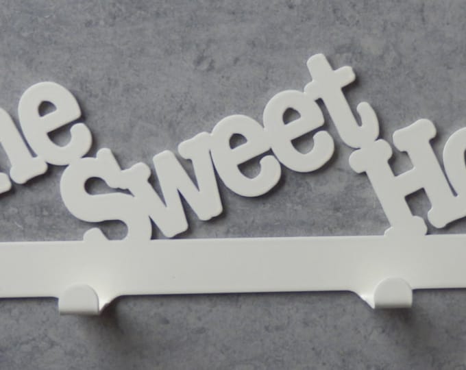 Home Sweet Home Wall Mountable Coat Hooks Cream Laser Cut Solid Steel Powdercoated Coats Bags Dressing Gowns Toys