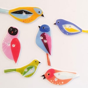 Funky Birds small buttons - set of 6