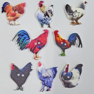 Chickens and Rooster buttons - Set of 8