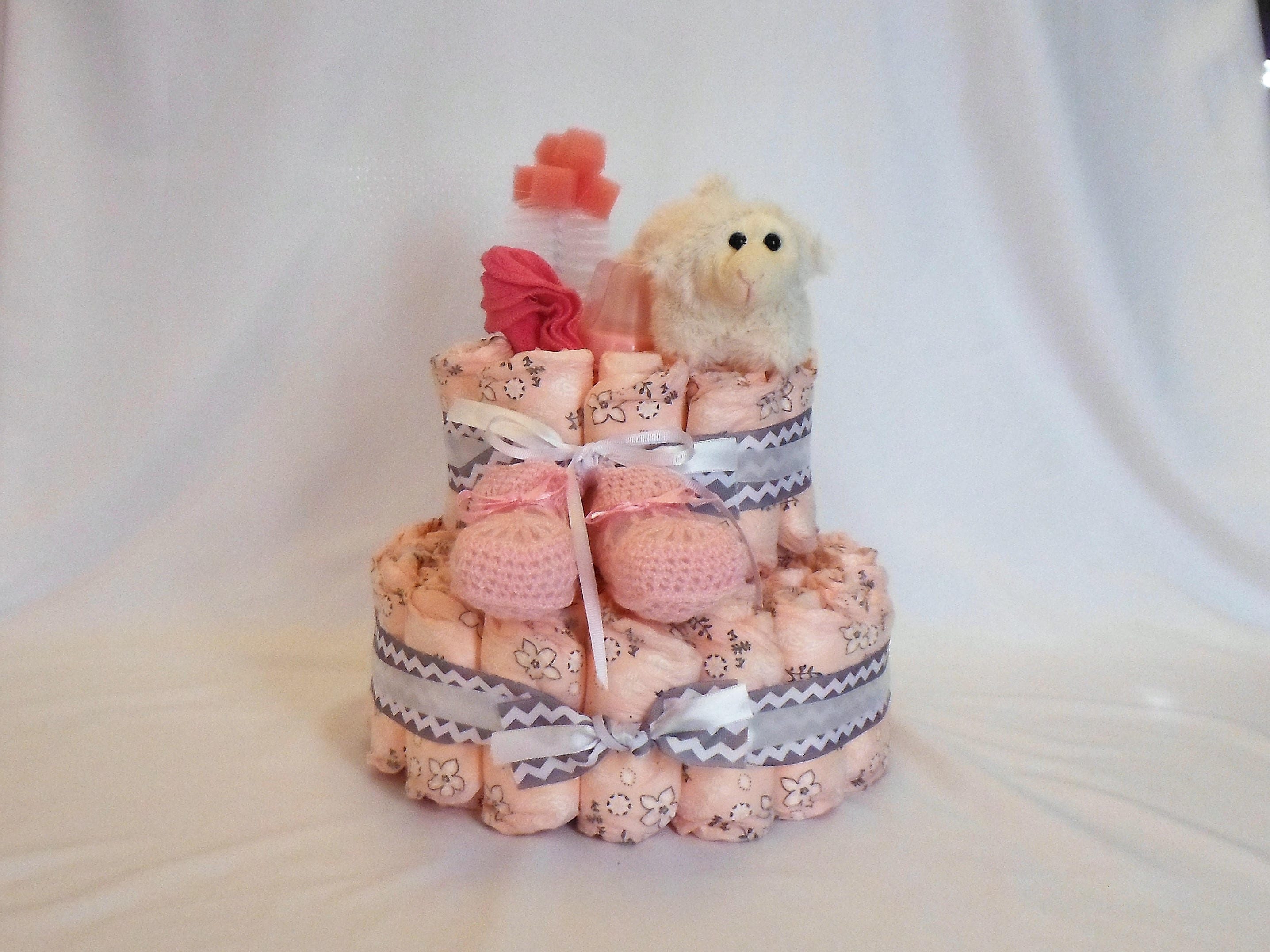 Pink Sleepy Time Diaper Cake with Honest Pink Diapers Pink