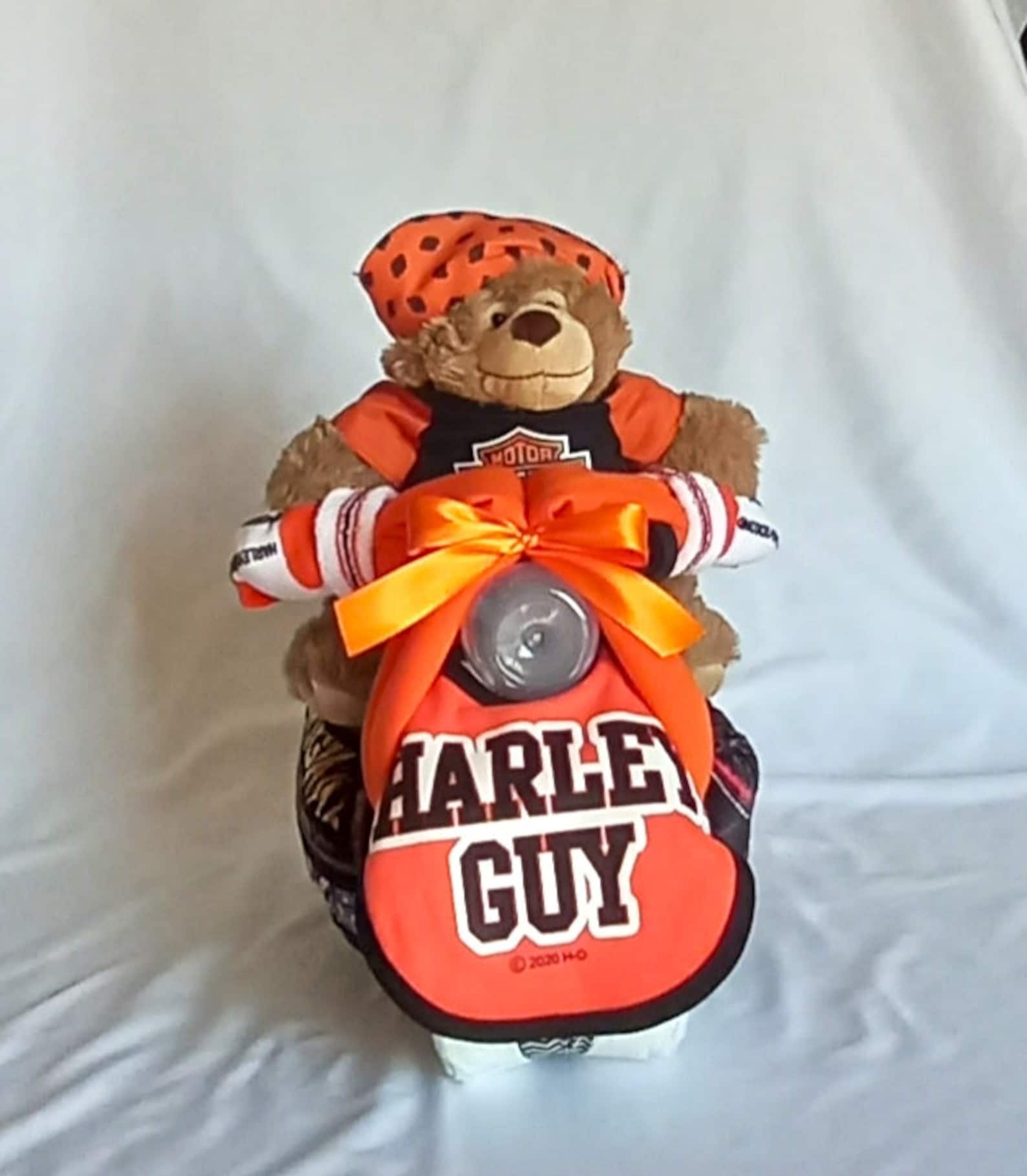 Orange/black Harley Davidson Diaper Cake Motorcycle With Baby Bottle