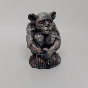 Gargoyle, Rustic Gargoyle Sitting on a Rock, Grotesque Statuette, Figurine