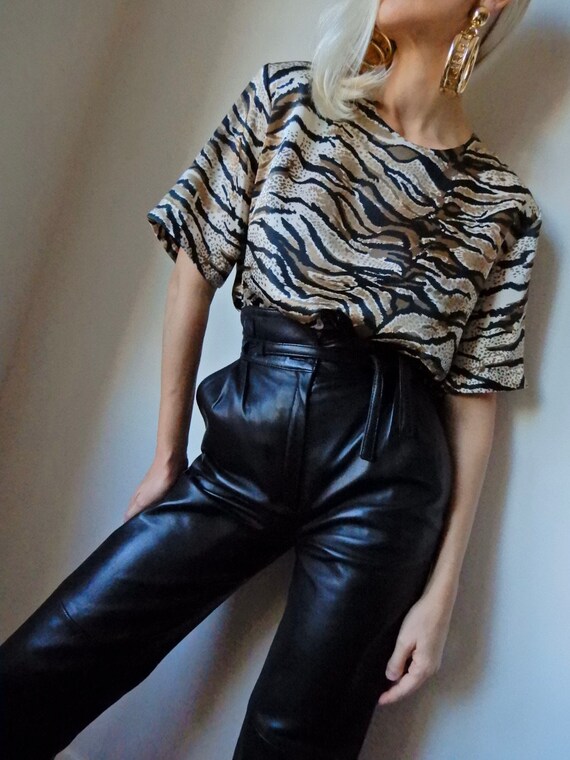 VINTAGE Versace-Style 90s Satin Animal-Print Blous