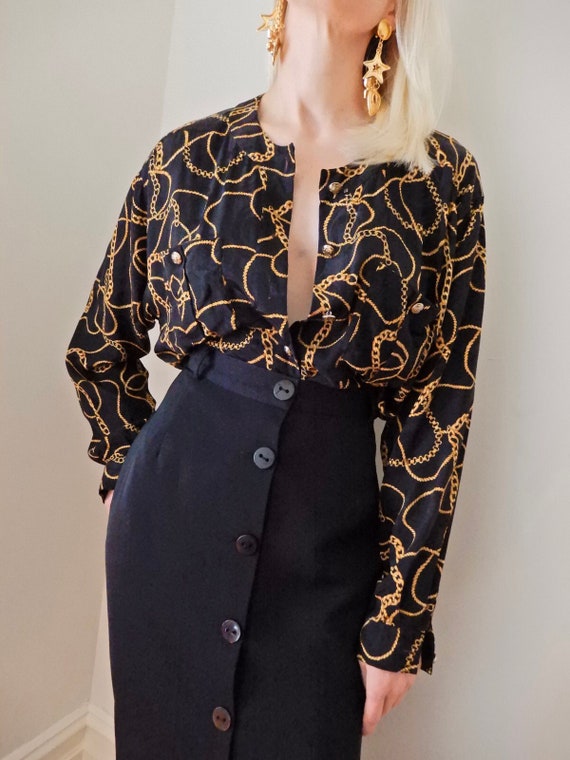 VINTAGE Designer-Style-Luxury 80s 90s Pure-Silk Bl
