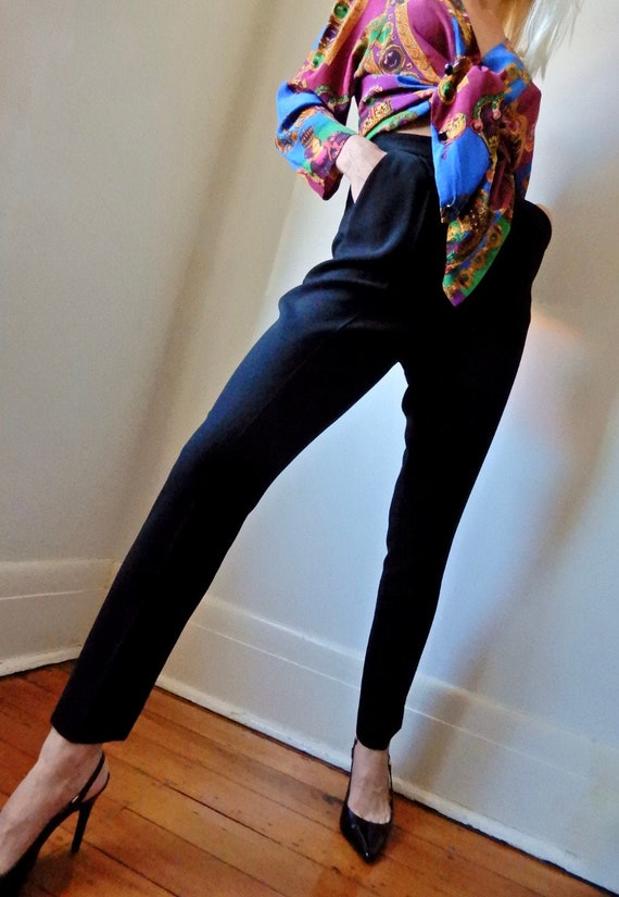 VINTAGE Designer-Luxury 90s Black High-waisted Cig