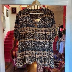VINTAGE 90s Animal Print Rayon Blouse