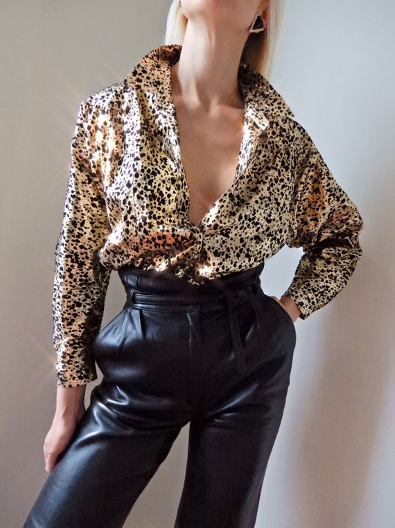 VINTAGE Versace-Style 80s Gold Metallic Lame & Bla