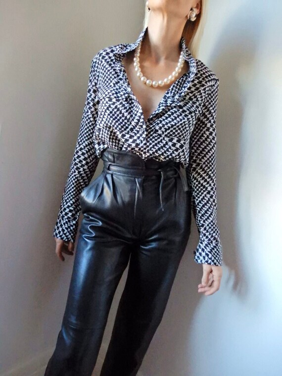 VINTAGE Designer-Luxury 90s Pure Silk Black and Wh