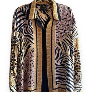 VINTAGE Luxury 80s 90s Mixed Animal Silk Blouse