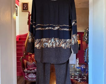 VINTAGE 90s Tiger Print Rayon 2 Piece Pant/Top Set